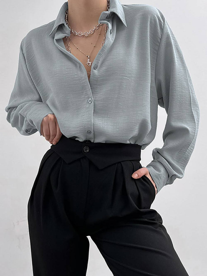 Chemise à simple boutonnage avec col à revers pour femme, haut de gamme décontracté, manches longues