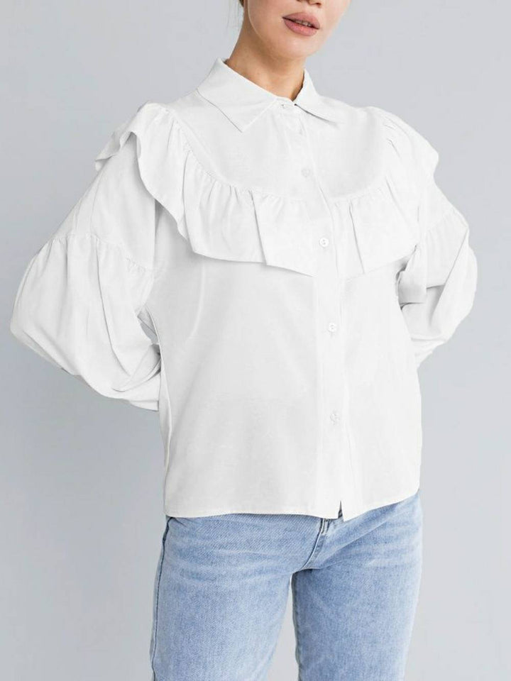 Nařasená dámská košile Solid Slim Office Lady Frill Shirt
