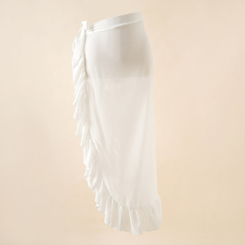 تنورة طويلة قابلة للتحويل ومقسمة الجوانب باللون الأبيض