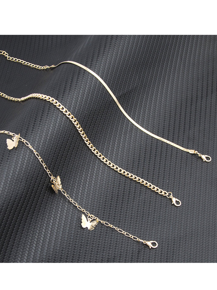 Goldtone Butterfly Station Anklet Set