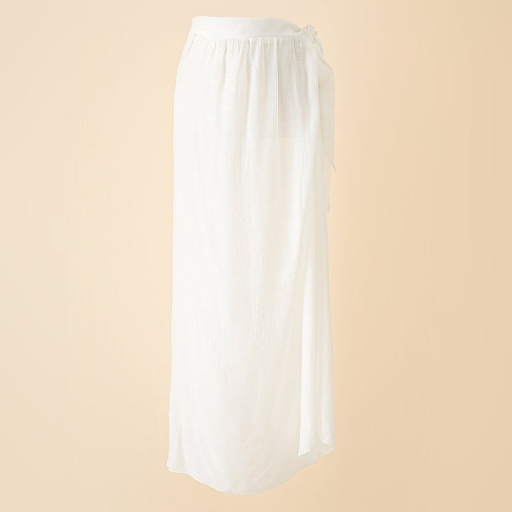 कन्वर्टिबल रैप स्प्लिट-साइड्स मैक्सी स्कर्ट कवर-अप सफेद रंग में