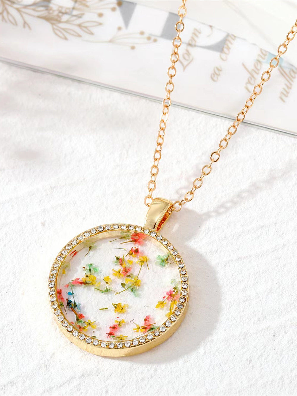 Resin Pressed Flower Necklaces - Rhinestone Birth Month Floral