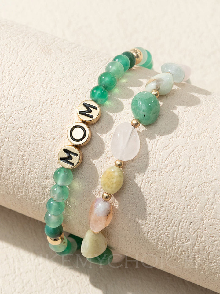 Bracelet perlé en agate verte naturelle MOM