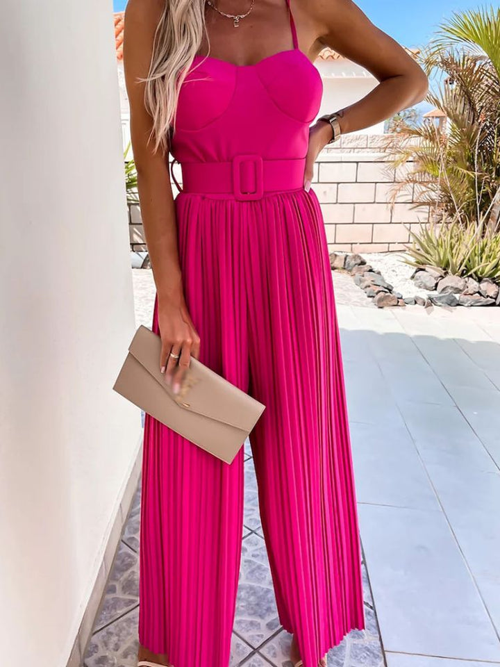 Strappy Jumpsuit na May Malapad na Leg Pleated Detail In Barbie Pink