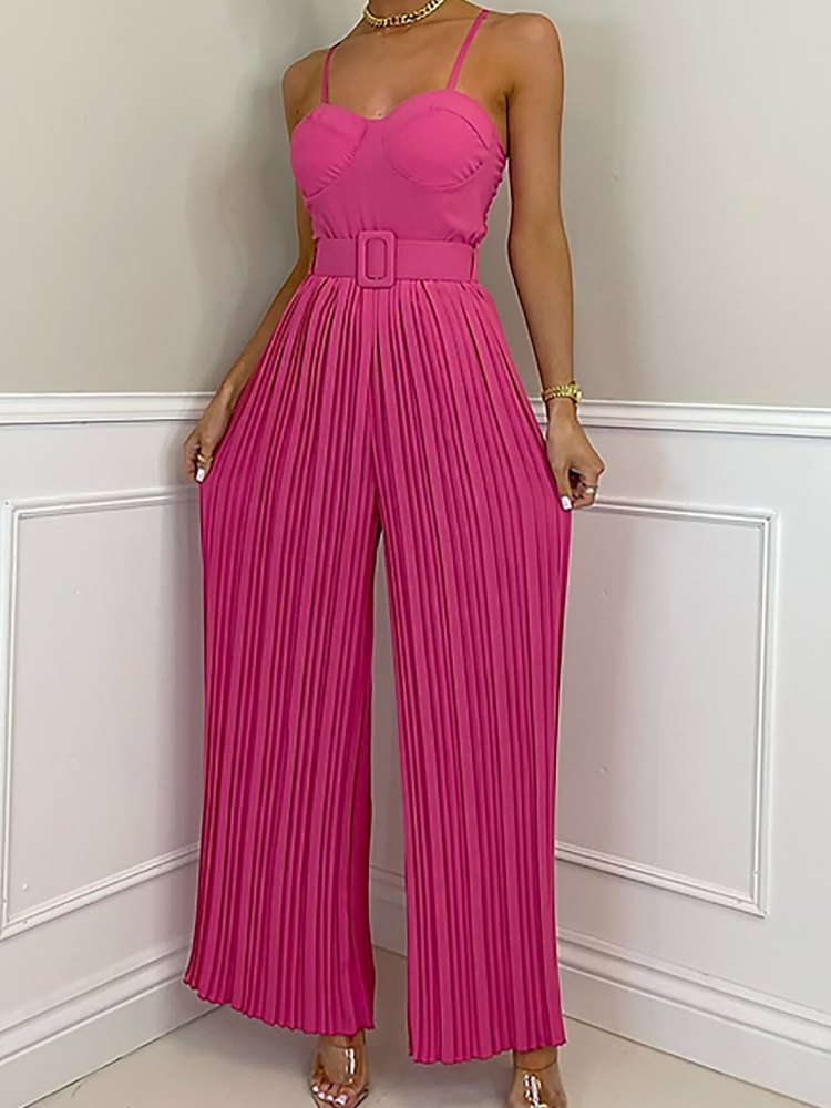 Strappy Jumpsuit na May Malapad na Leg Pleated Detail In Barbie Pink