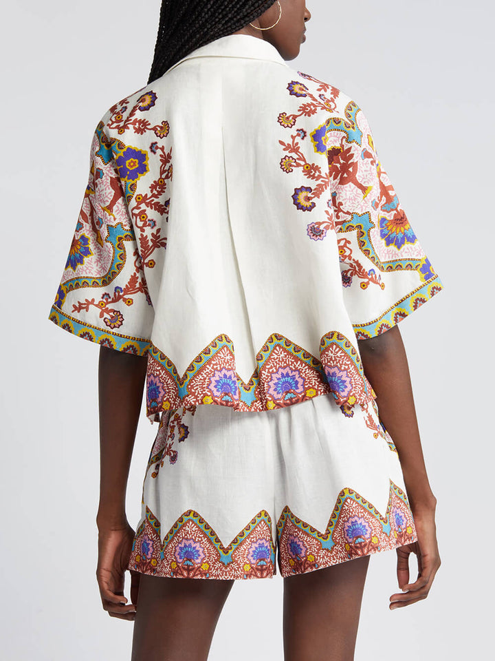Ethnic Floral Print Shirt At Shorts Suit