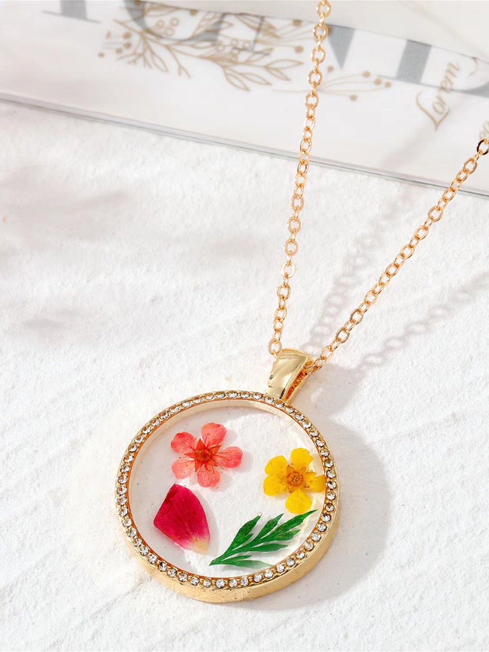 Resin Pressed Flower Necklaces - Rhinestone Birth Month Floral