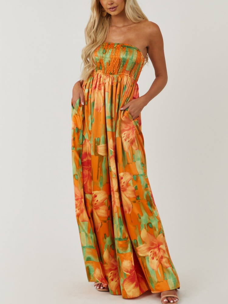 Sunset Floral Smocked Tube Jumpsuit