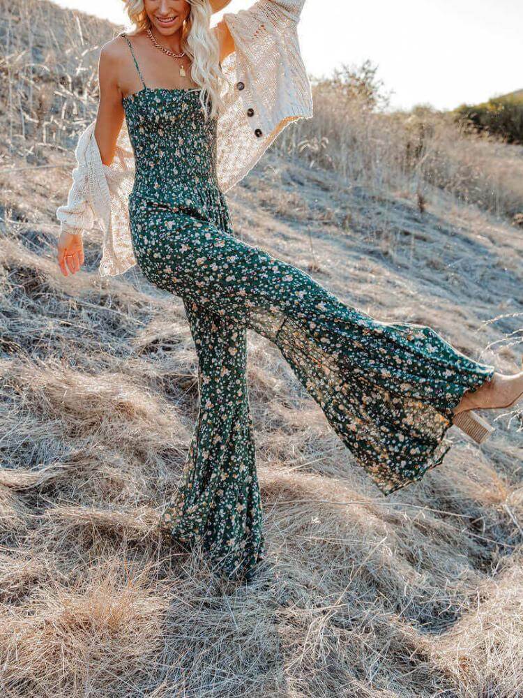 Floral Smocked Flared Leg Jumpsuit Of My Dreams