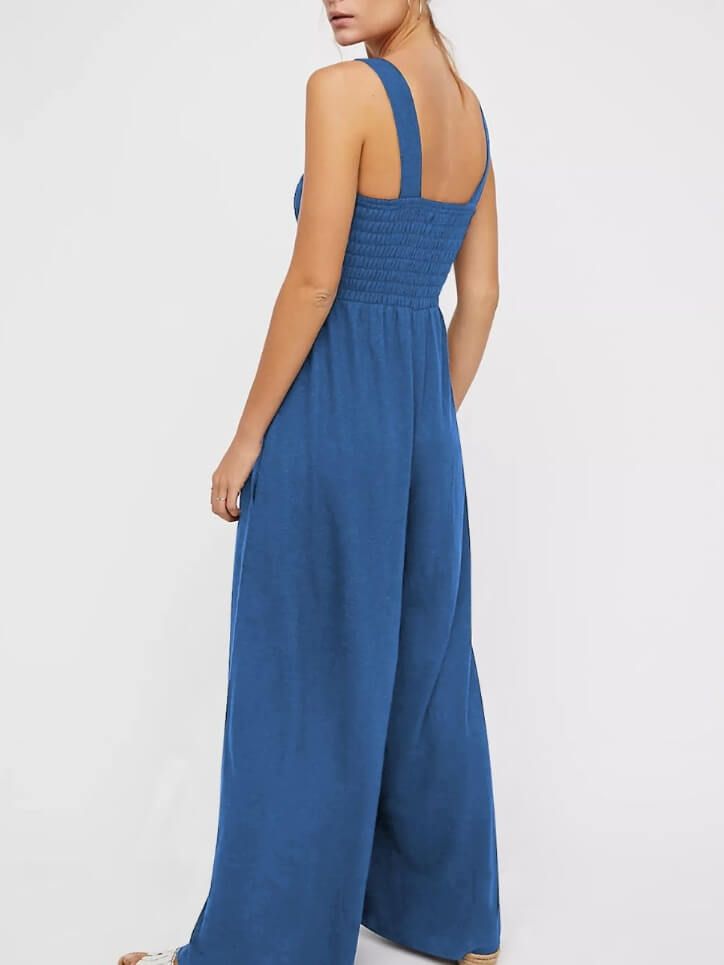 Smocked Pocketed Jumpsuit Sa Dusty Blue
