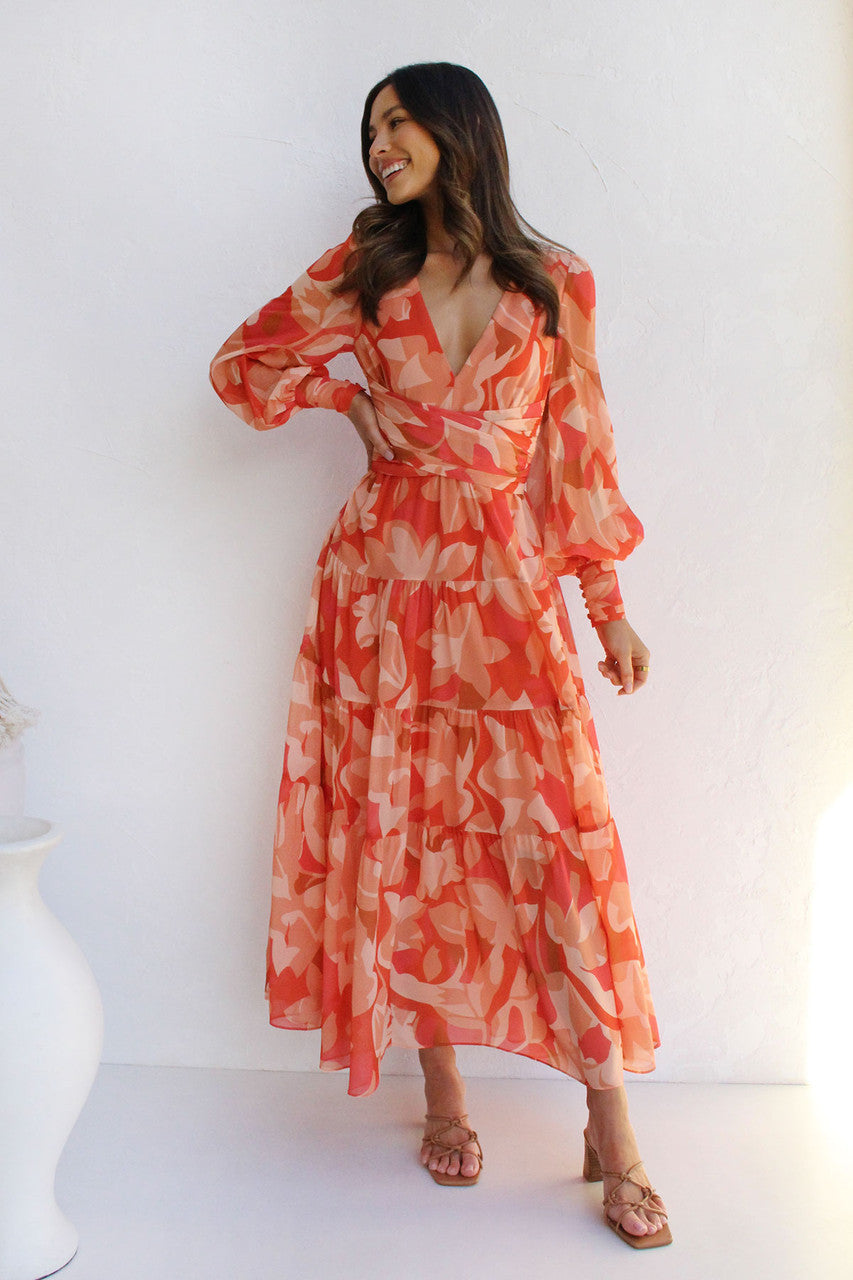 Painted Inspiration Floral Balloon Sleeves Maxi Dress