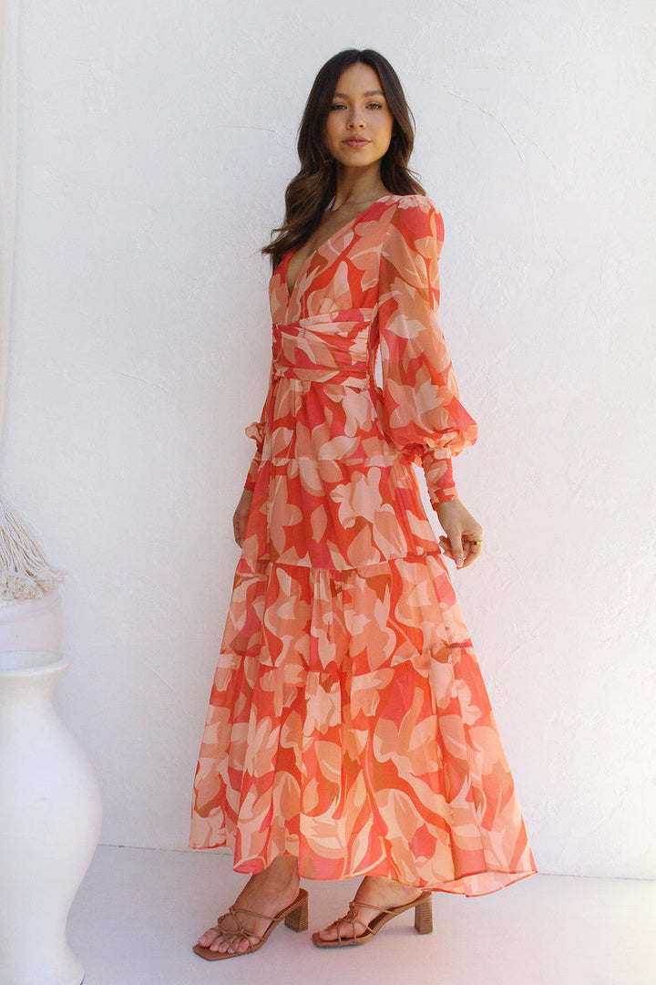 Μαξι φόρεμα ζωγραφισμένο Inspiration Floral Balloon Sleeves