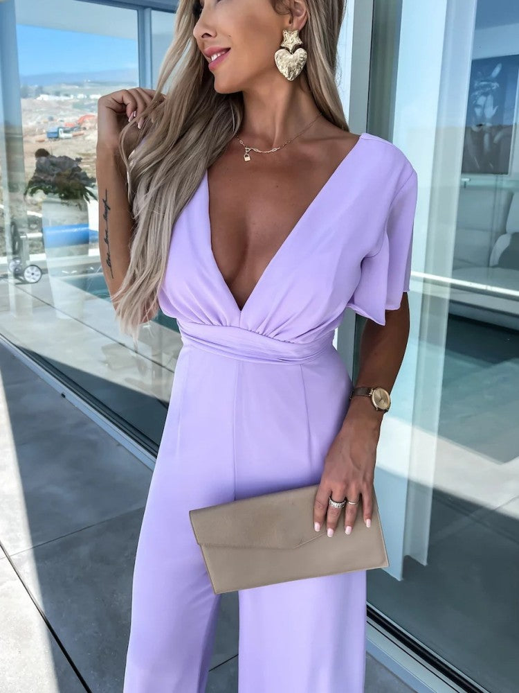 סרבל V Neck Mousseline Flutter Sleeve In Lilas