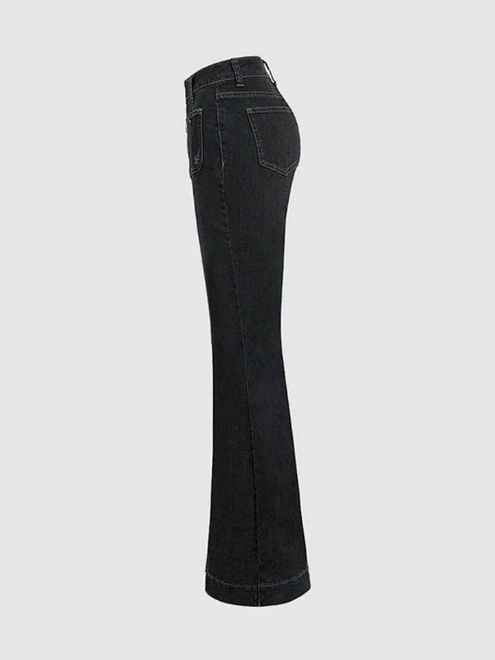 Naka-istilong High-Waisted Patchwork Flared Jeans