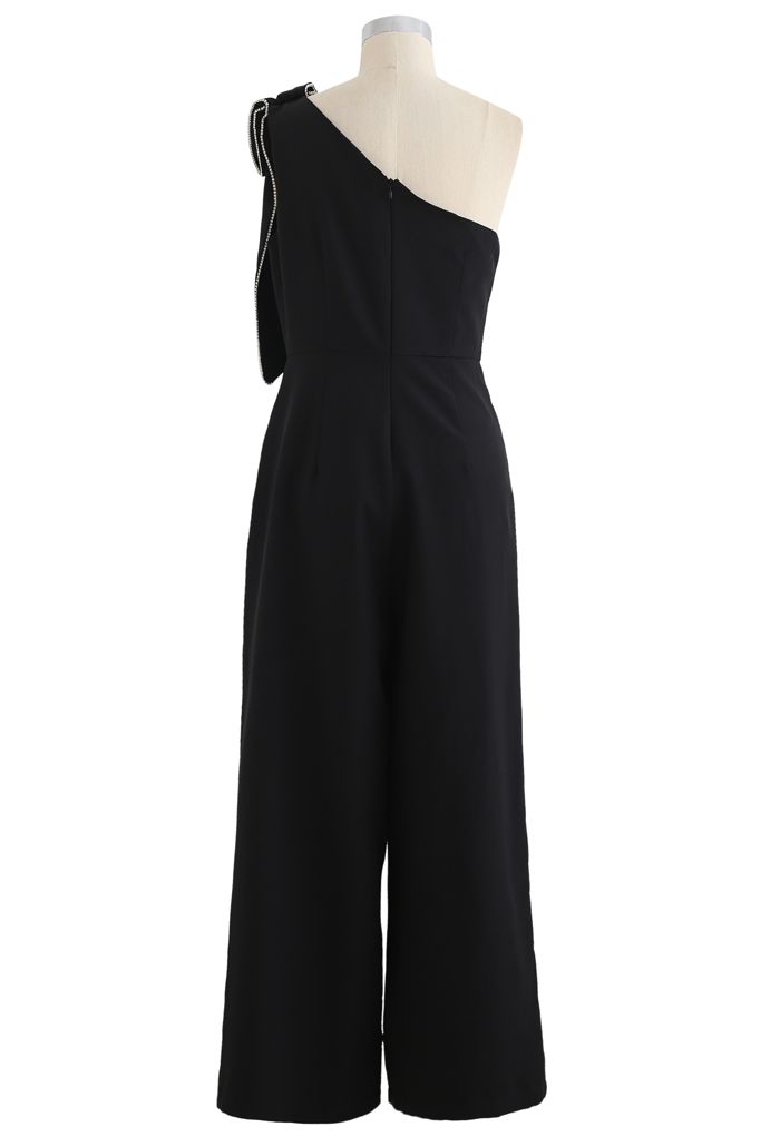 Bow Strap Oblique One-Shoulder Jumpsuit