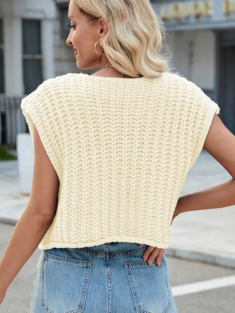 V-Neck Buttoned Knit Vest