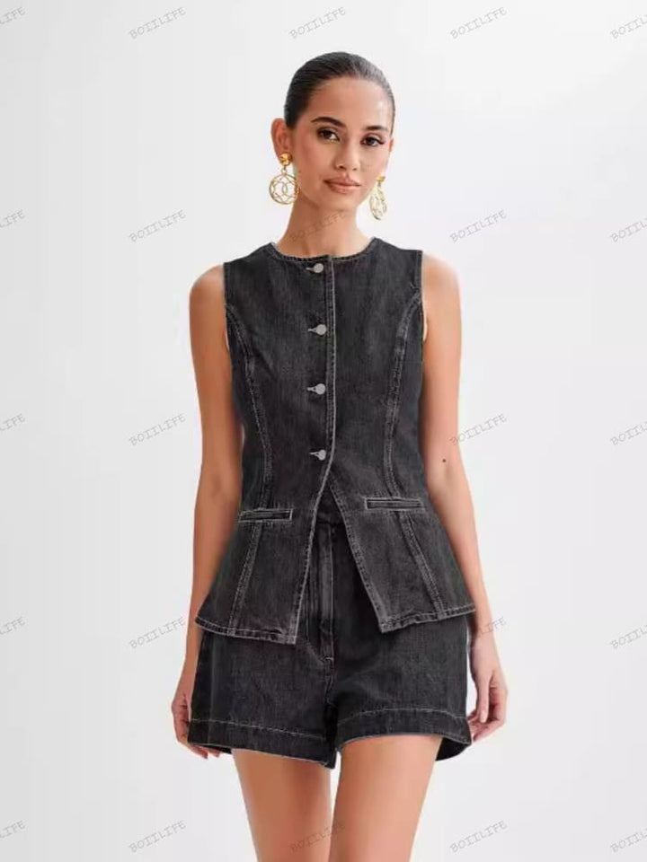 Short en jean boutonné