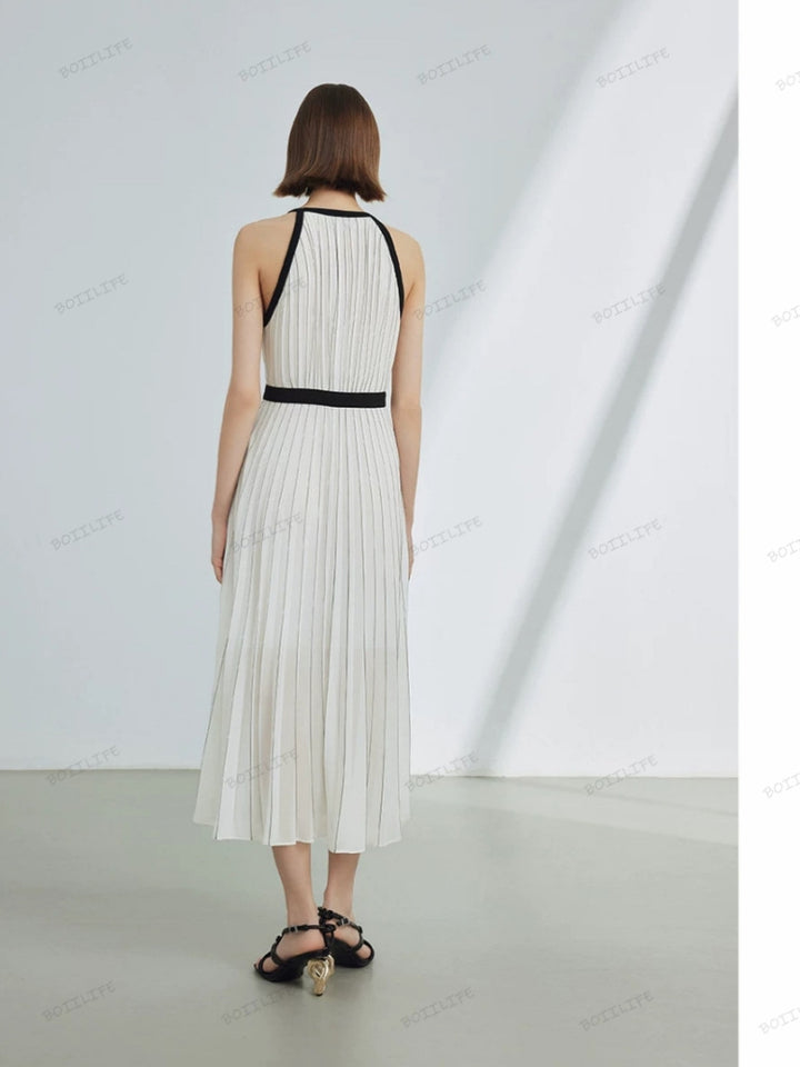 High-End Limited Edition Striped Color-Blocked Sleeveless Dress