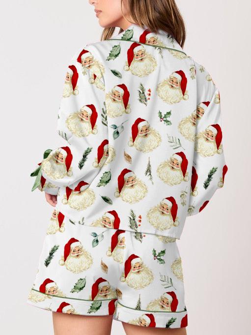 Schattige Kerstman Hoofd Print Pyjama Set