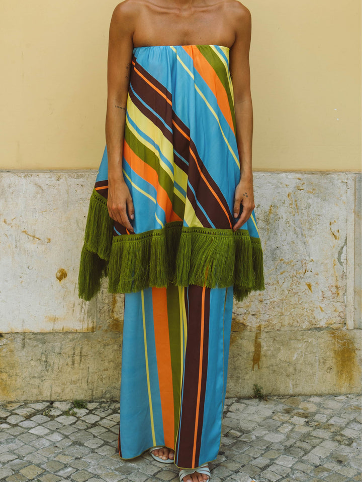 Completo Pantaloni a Righe con Frange