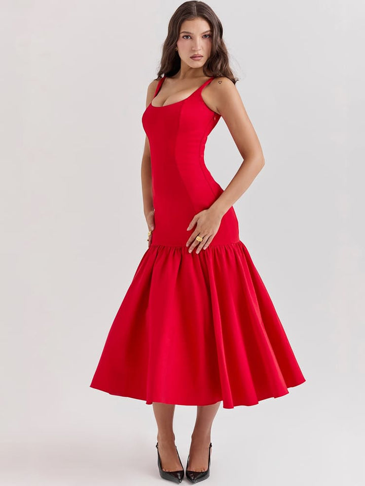 Sexy Low-Waist Bodycon Midi Dress - Scarlet Red