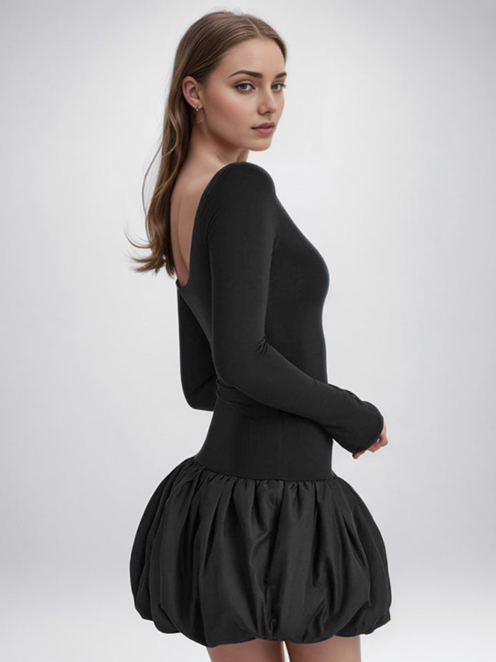 Elegantes U-Ausschnitt Farbblockkleid