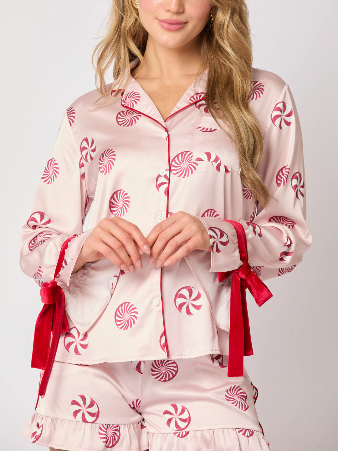 Candy Print Velvet Trim Pyjamasæt