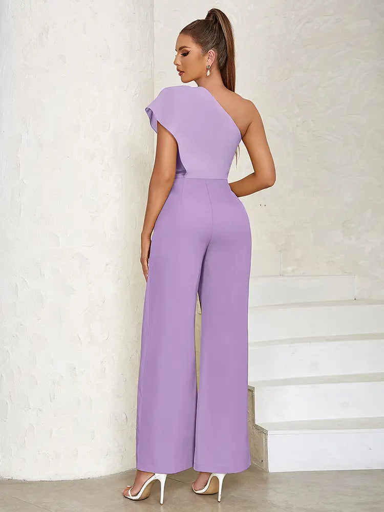 Sexy Eén-Schouder Holle Rug Jumpsuit