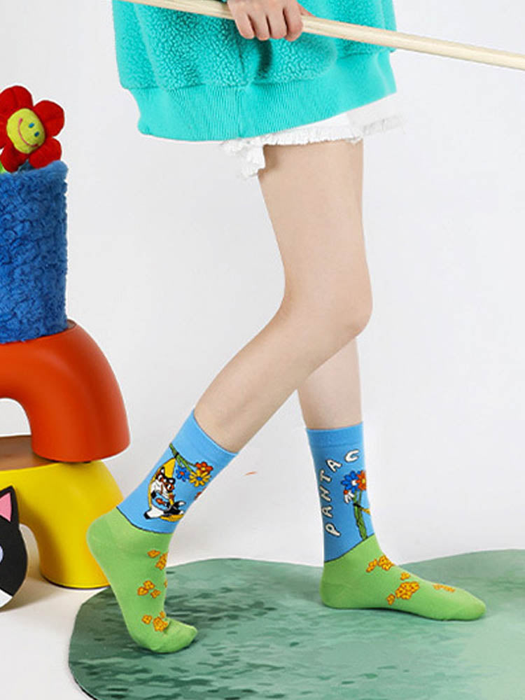 גרביים מצוירות חמודות מיאו מיאו אמצע העגל