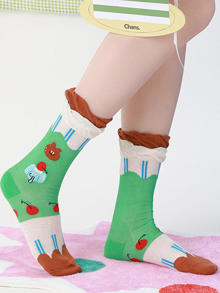 Cute Bear Pudding Pattern Cotton Socks