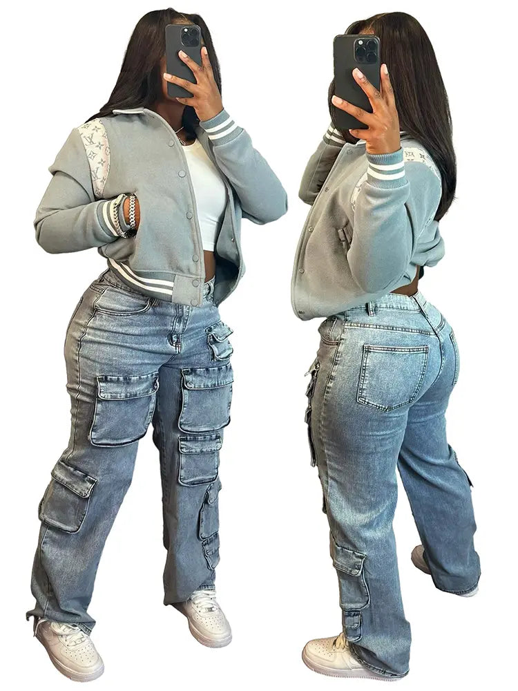 Pantalon cargo en denim extensible
