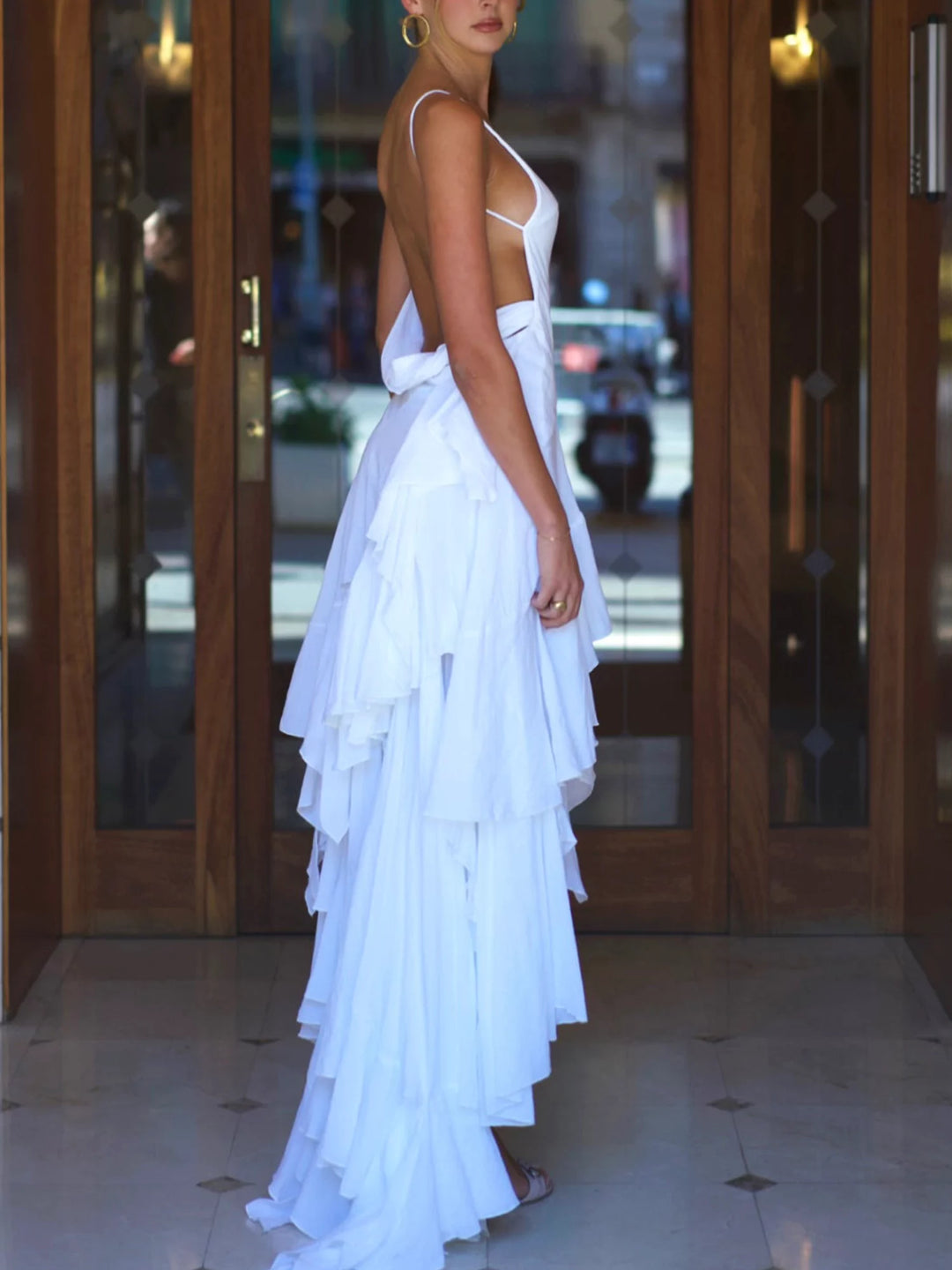 Zwiewna suknia kaskadowa - Biały Anioł (100% Bawełna)
