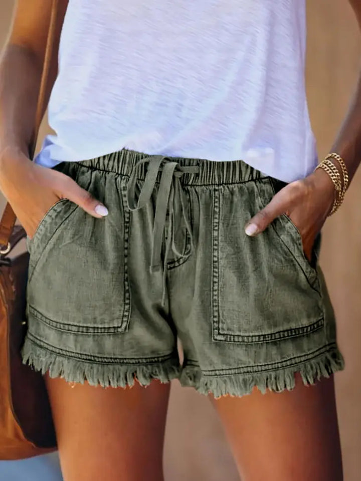 Hoge Taille Touwsluiting Slankmakende Denim Shorts