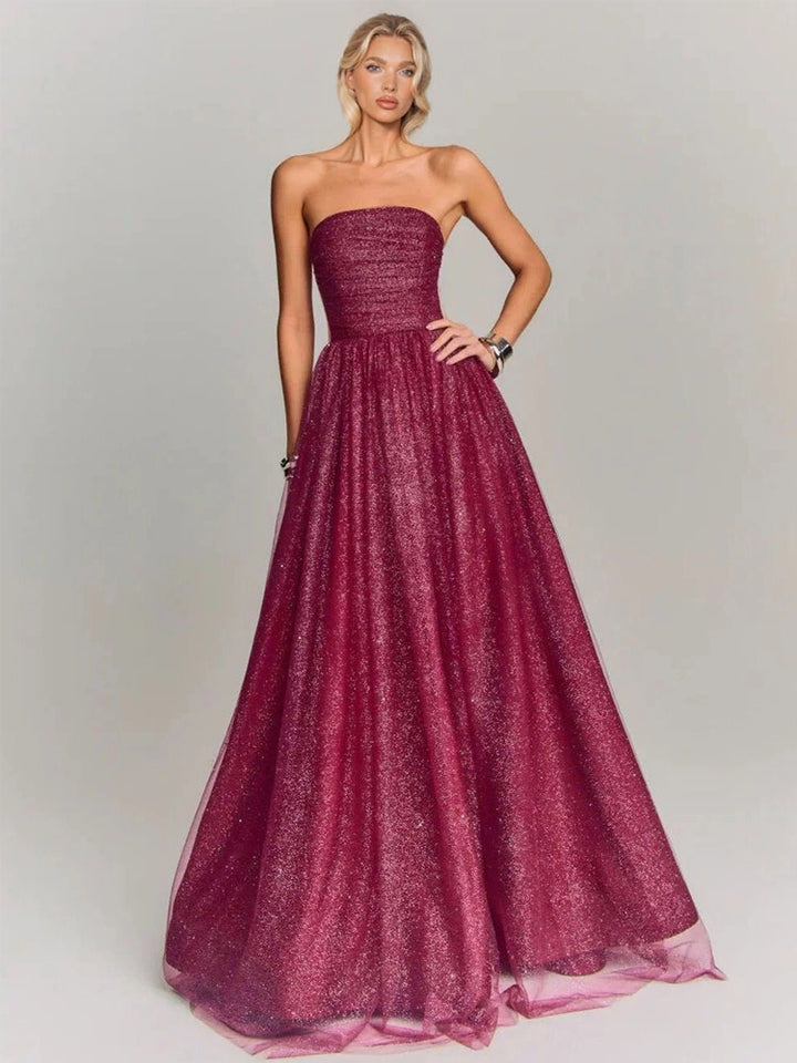 Ruched Mesh Long Evening Dress