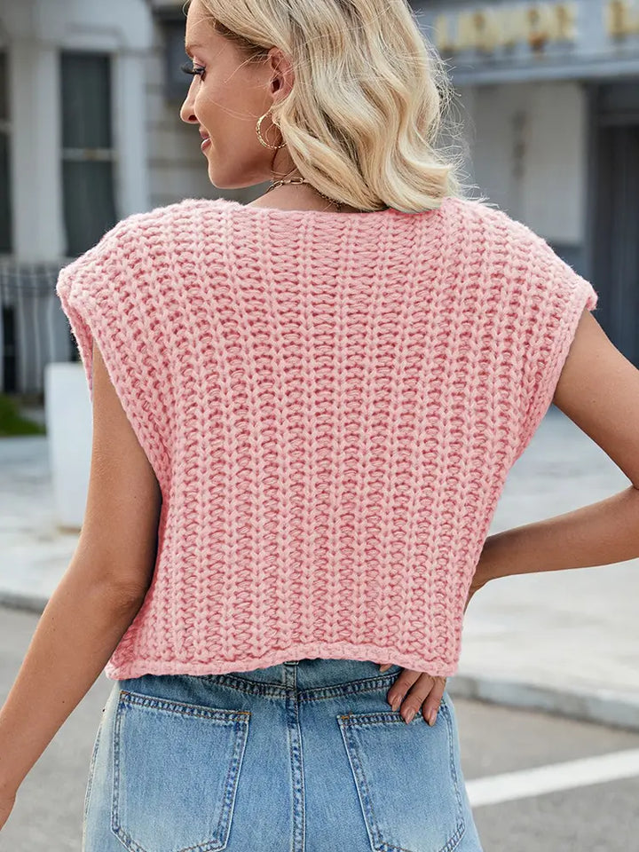 V-Neck Buttoned Knit Vest