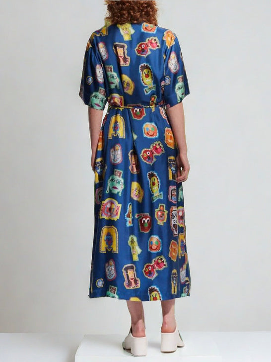 अद्वितीय भित्तिचित्र मज़ा प्रिंट मिडी पोशाक