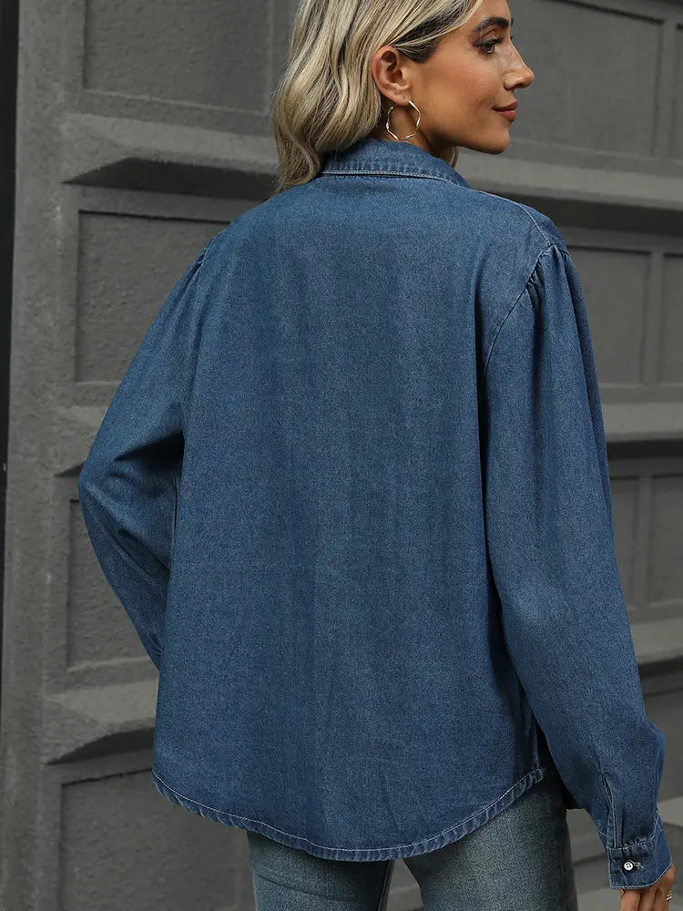 Losse Pas Gewassen Denim Lange Mouwen Shirt