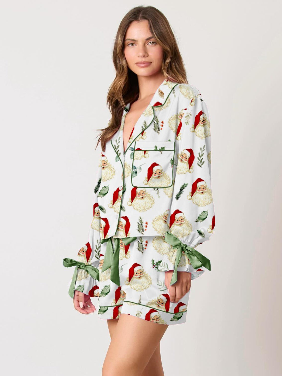 Cute Santa Head Print Pajama Set