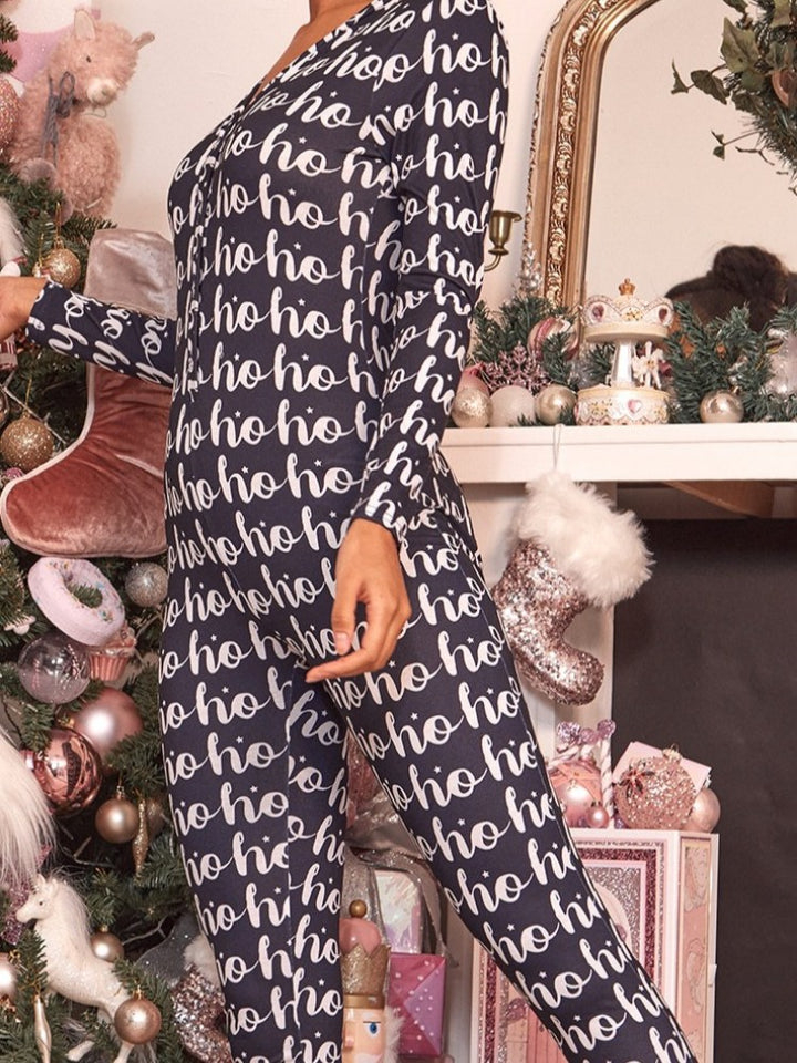 Juleprint langærmet jumpsuit