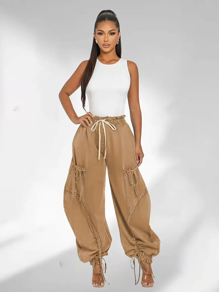 Adjustable Waist Denim Pants