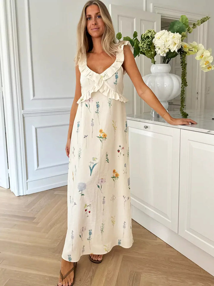 Ivory Floral Elegance Maxi Dress