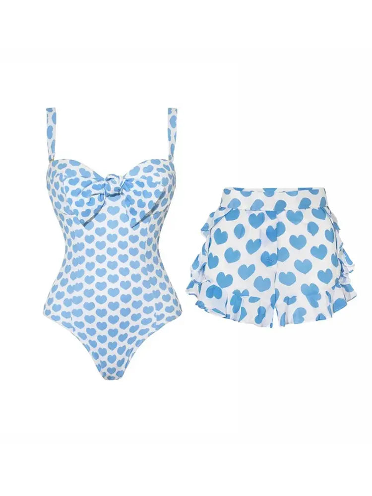 Trykt badedraktsett med shorts