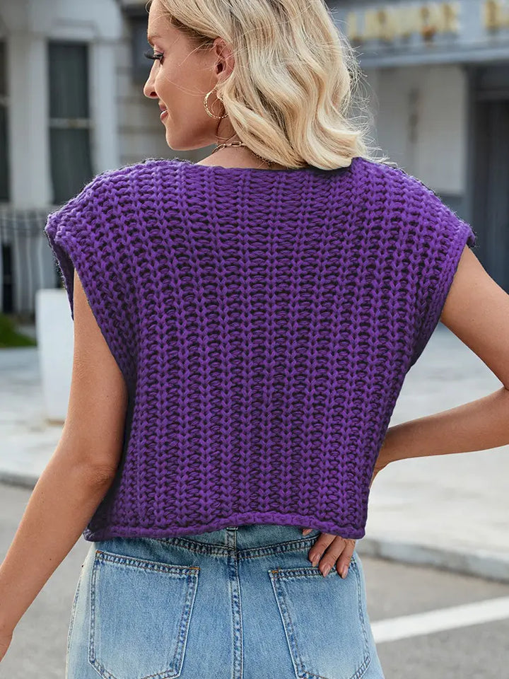 V-Neck Buttoned Knit Vest