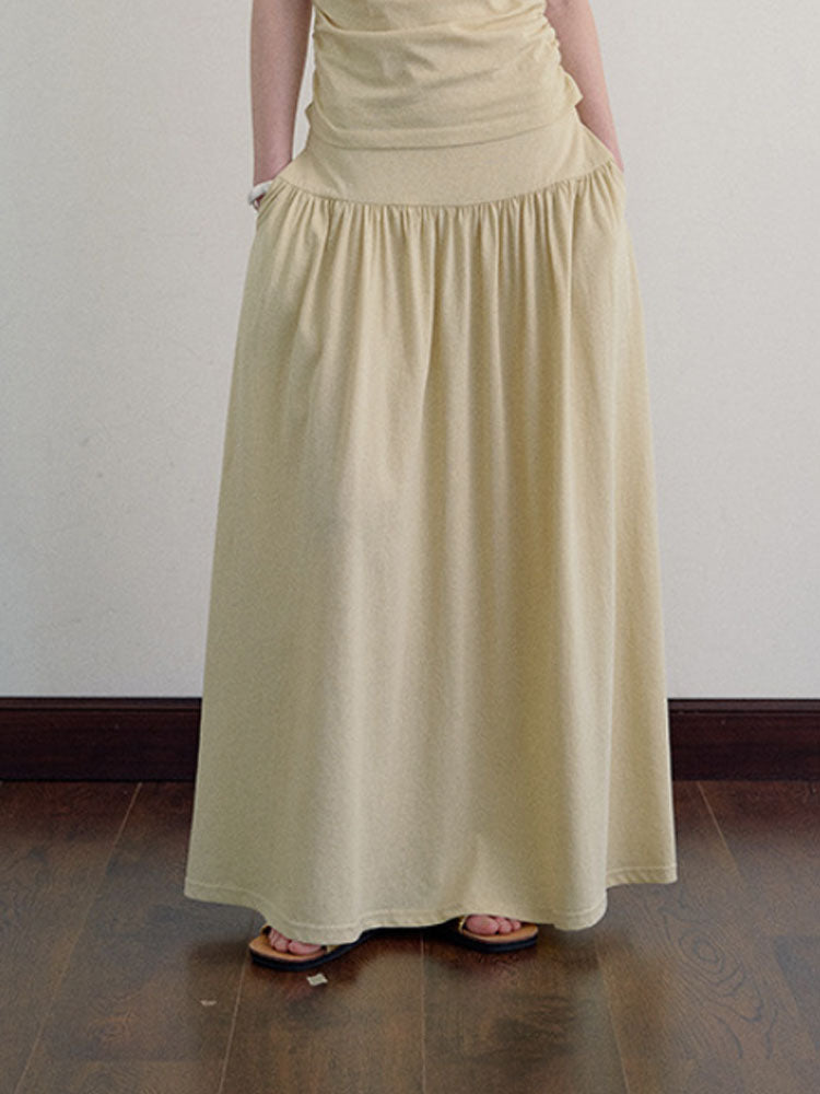 Knit Waist Cinched Pleated Skirt