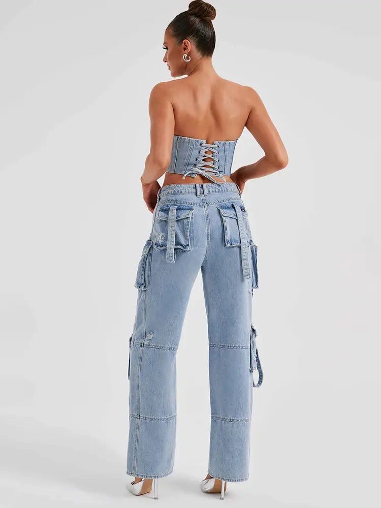 Low-Waist Pocket Jeans