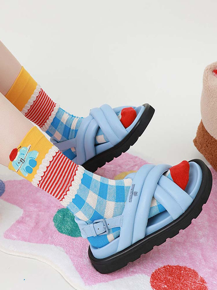 Cute Bear Pudding Pattern na Cotton Socks