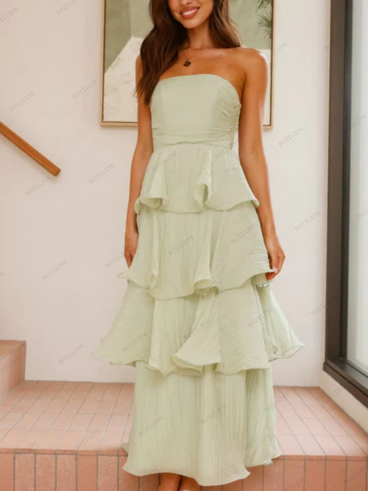Sexy Chic Trägerloses Rückenausgeschnittenes Stufen-Midi-Kleid