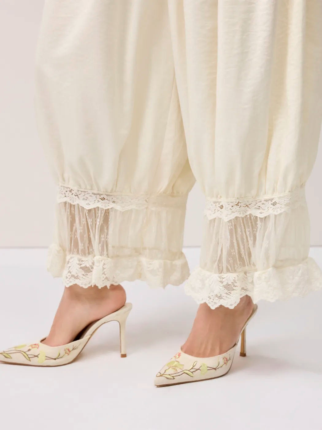 Lace Puff Sleeve Blouse & Cropped Bloomer Pants