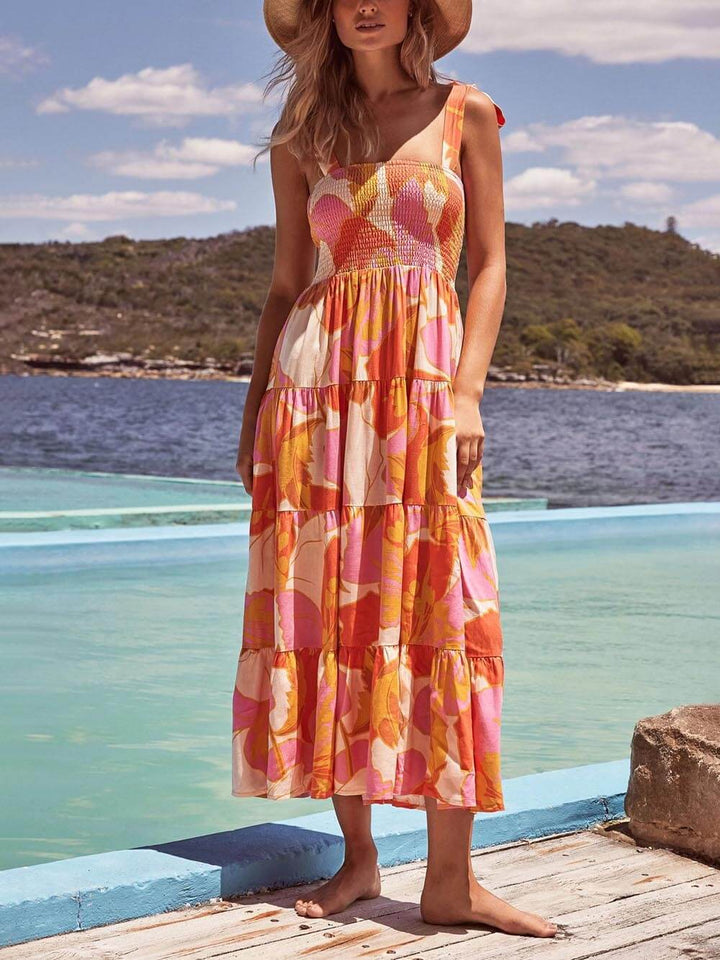 Sea Charm Αμάνικο πλισέ Stretch Chest Print Cami Φόρεμα