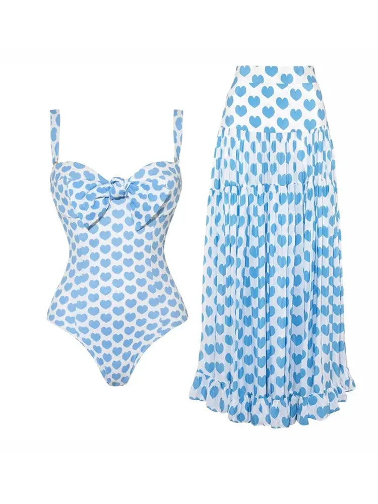 Costume intero stampato con gonna integrata